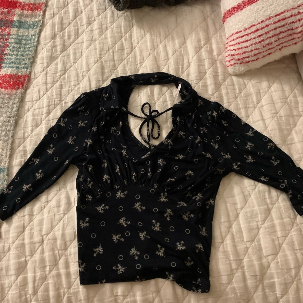 Black Free People Shirt with Collar and Tie